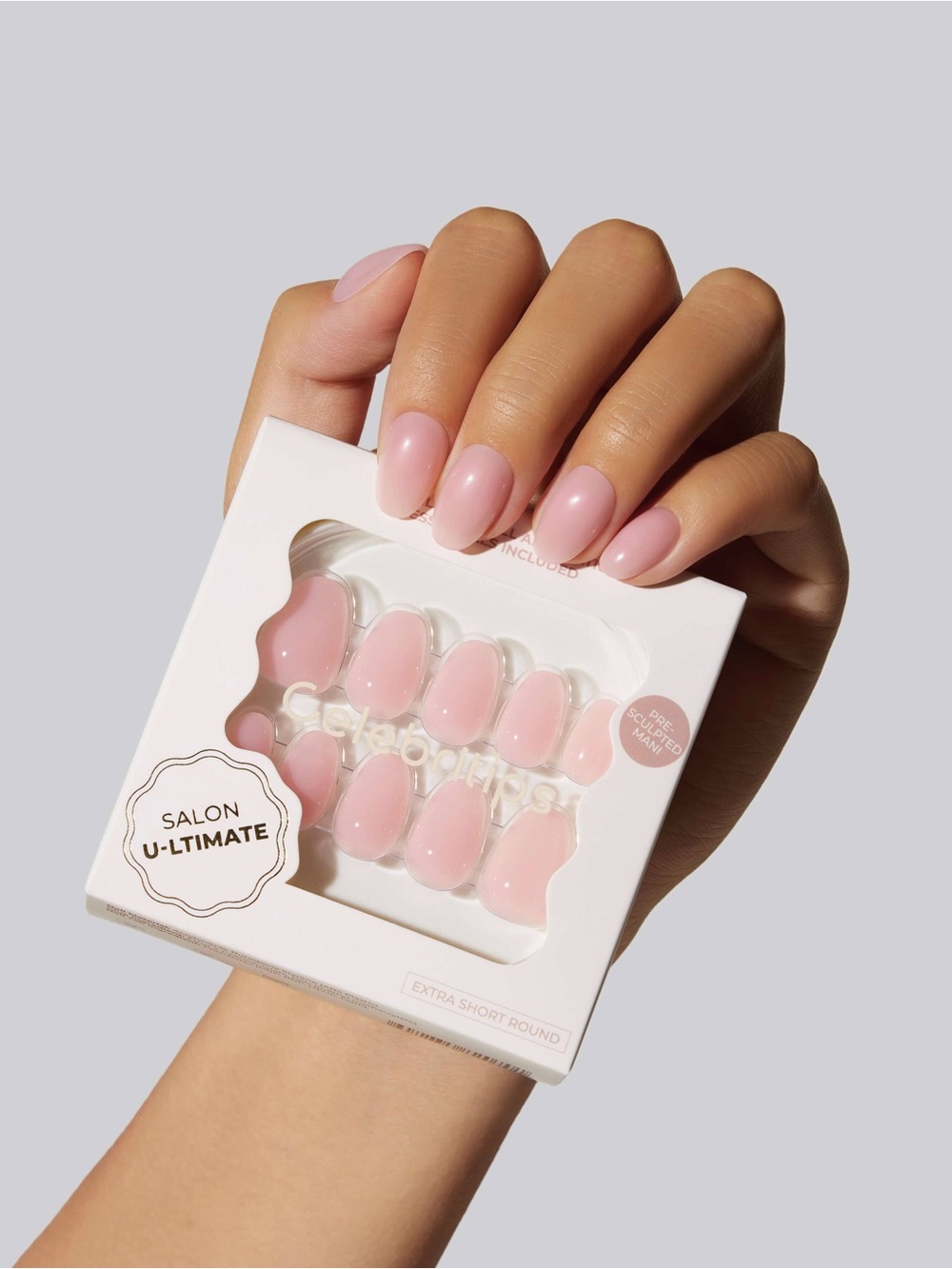 Celebritips Clean Pink Extra Short Round Press On Nails NIB